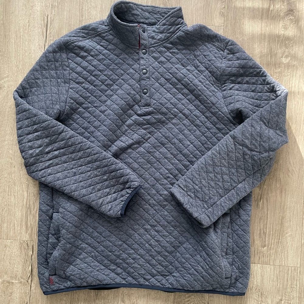 Rhone Gramercy Navy Blue 1/4 Quarter Snap Button Pullover Quilted Sweater Large